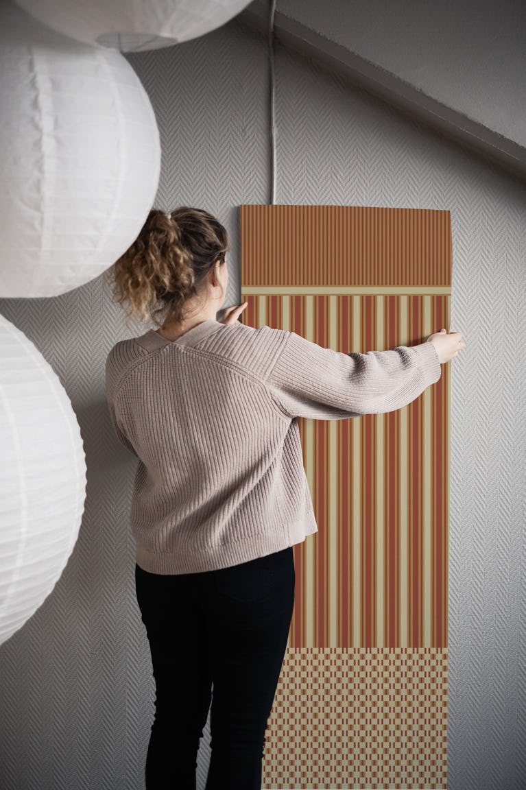 Heritage panel stripes – terracotta & honey wallpaper roll