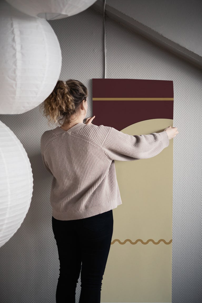 Abstract minimalist arch lines - brown beige wallpaper roll