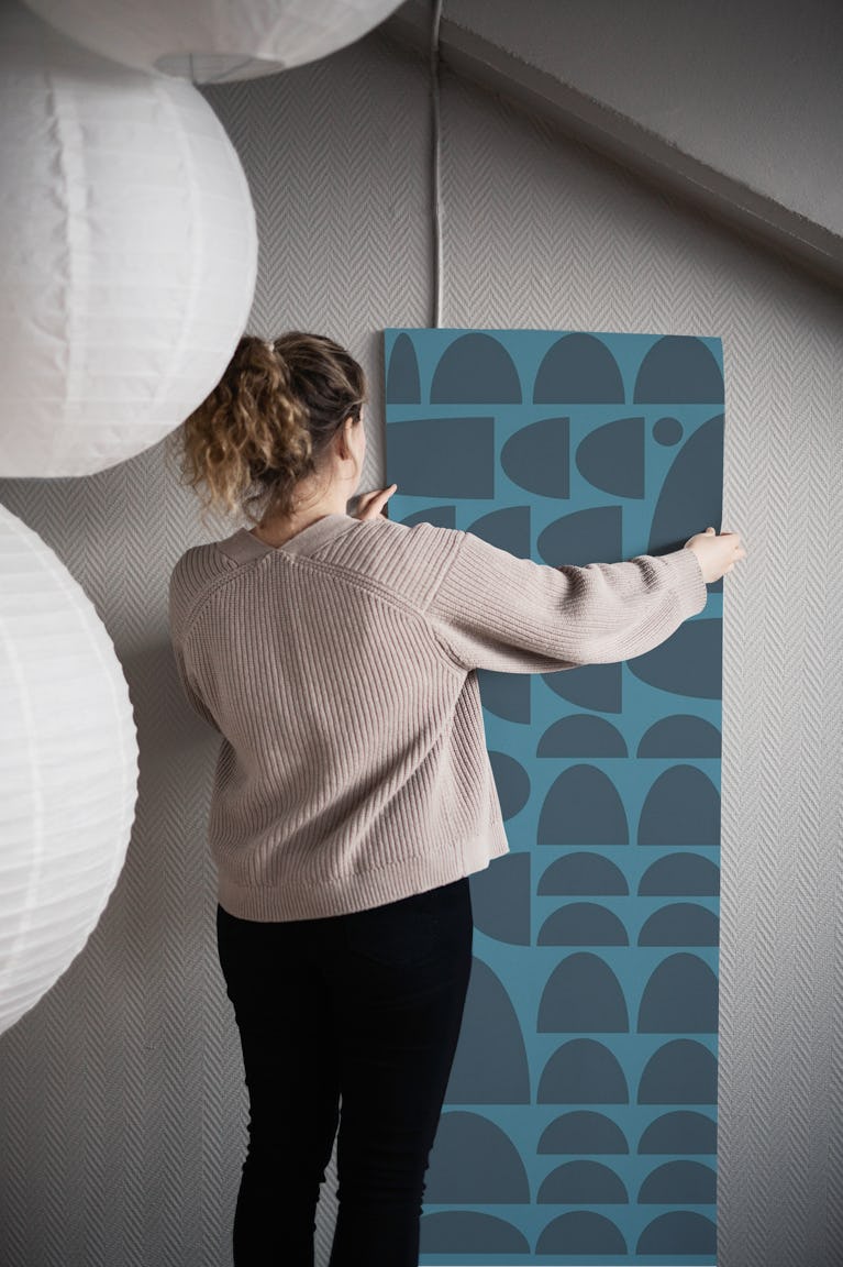 Teal Blue Bauhaus wallpaper roll