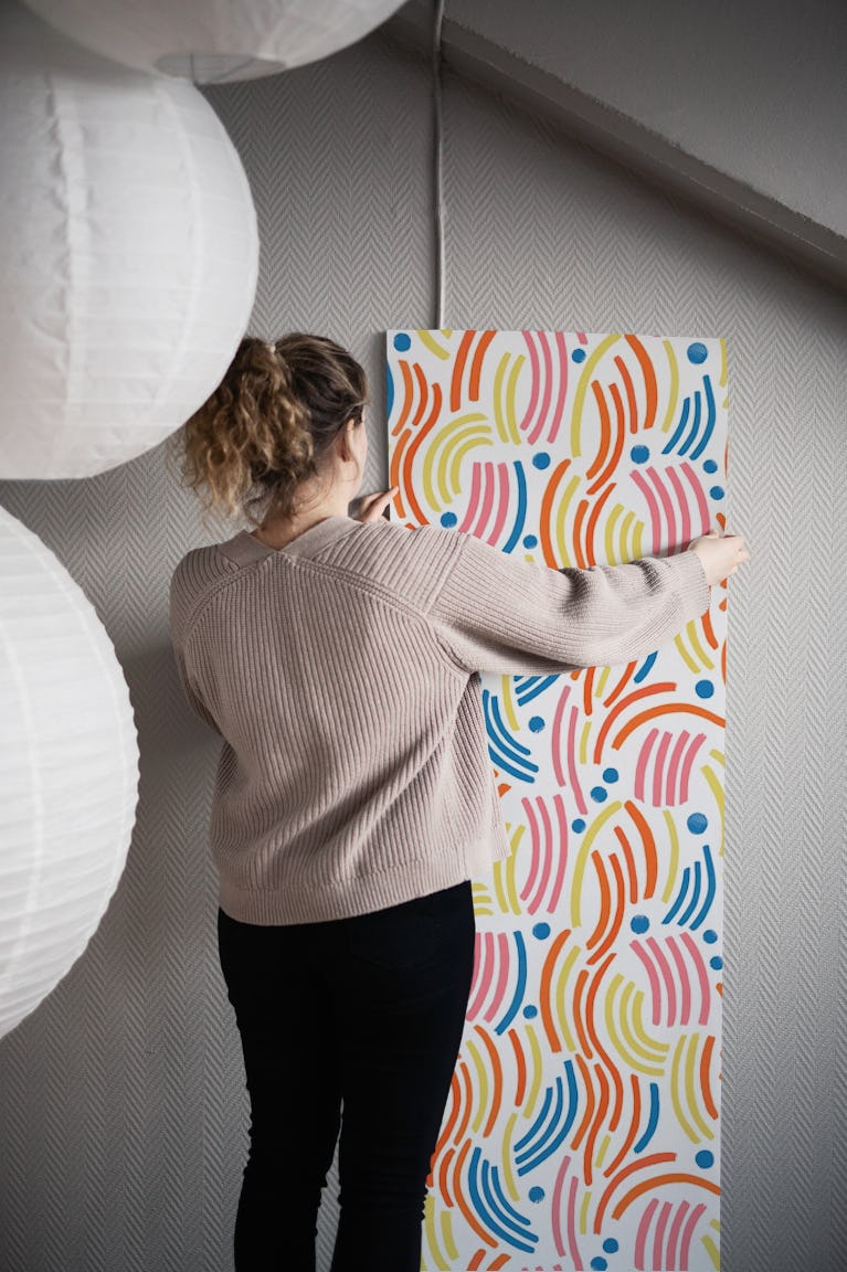 Cascading Lines and Dots-White wallpaper roll