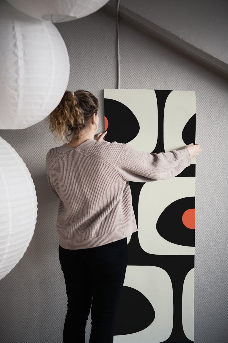 Midcentury Mod Minimal Black Piquet Abstract wallpaper roll