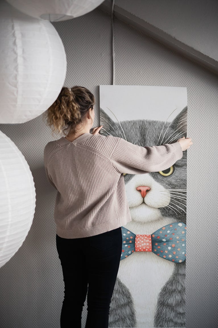 Kitty with Blue Bow Tie wallpaper roll