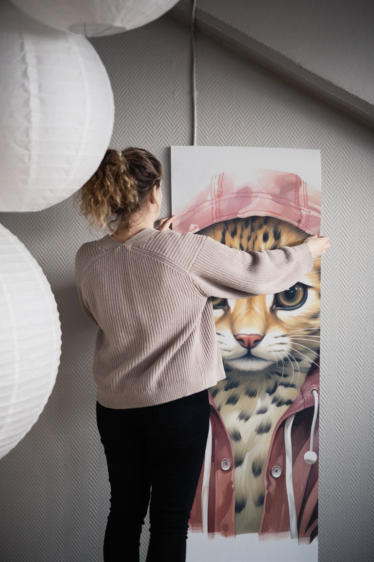 Watercolor Cartoon Ocelot in a Hoodie wallpaper roll