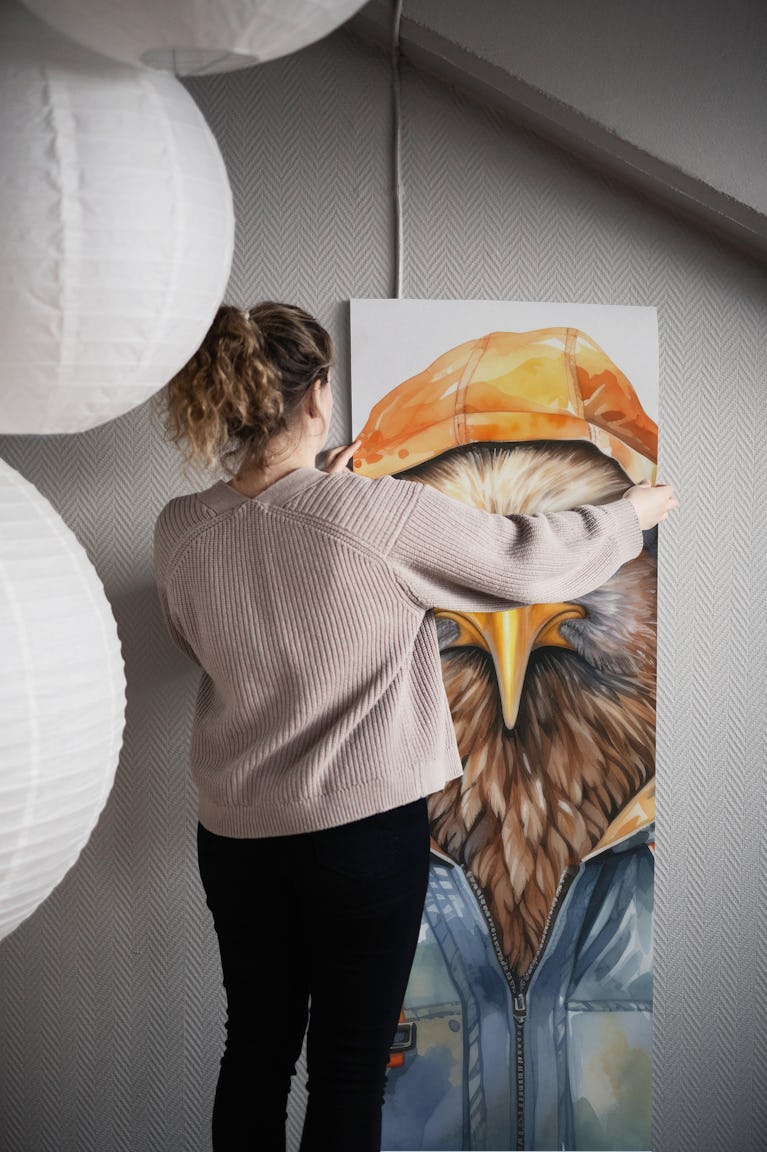 Watercolor Cartoon Partridge in a Hoodie wallpaper roll