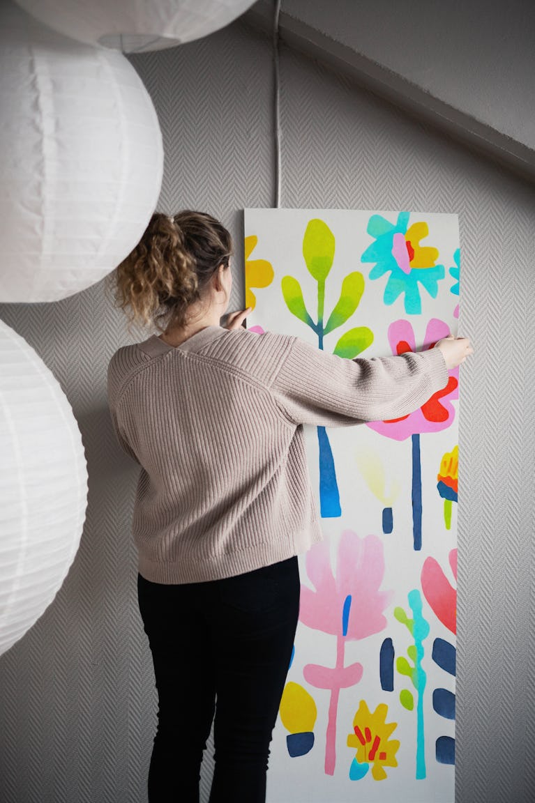 Bright Matisse Inspired Summer Flower Garden wallpaper roll