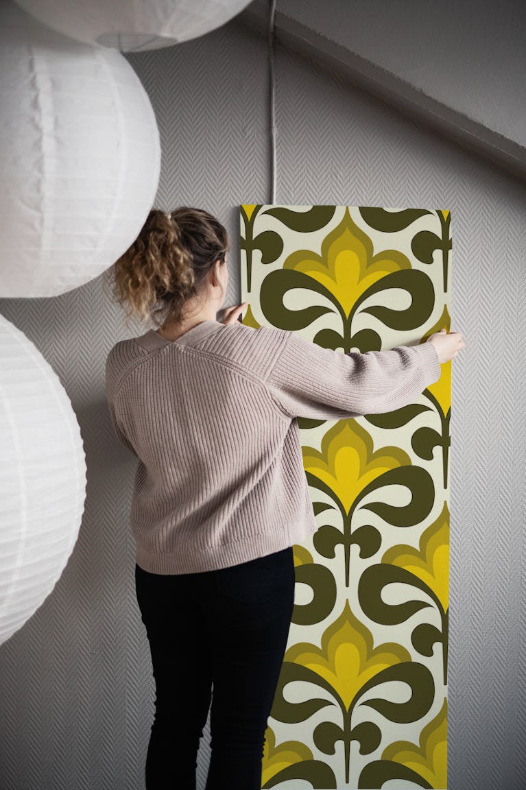 Midcentury modern blossoms pattern wallpaper roll