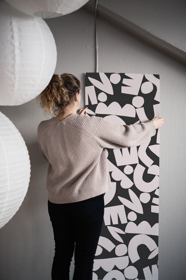 Playful Abstract Shapes - Black and White wallpaper roll