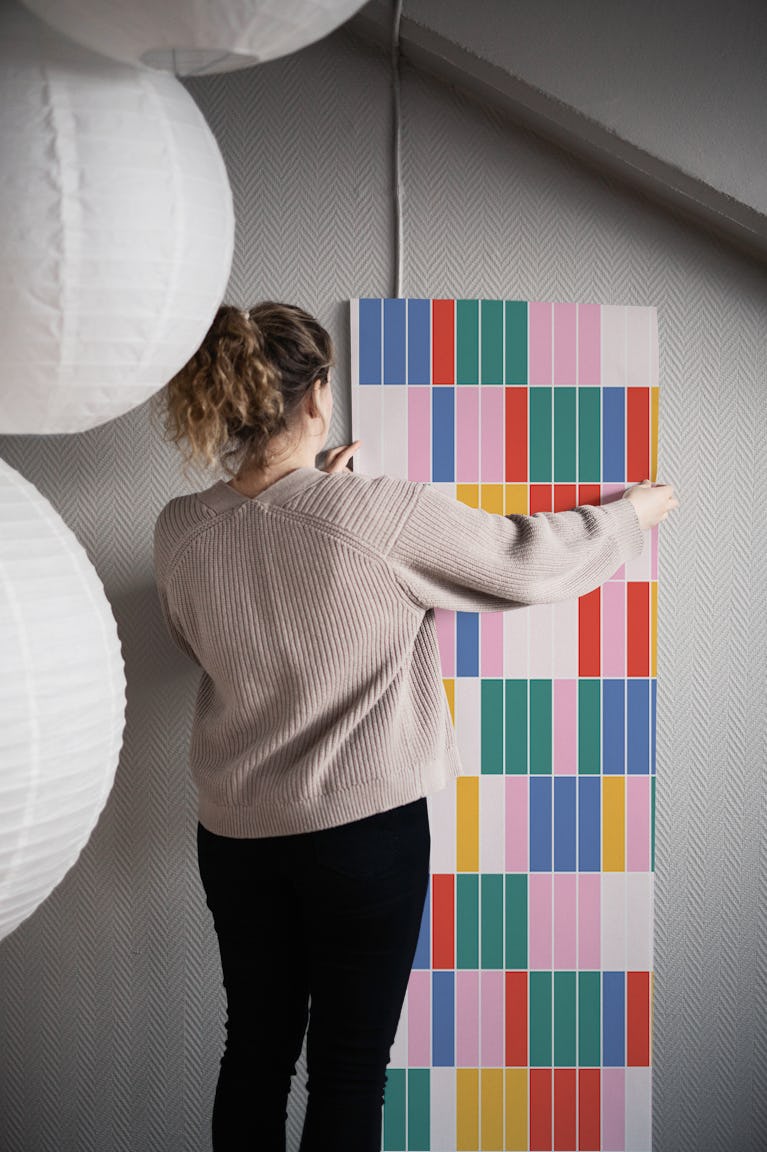 Narrow Tiles Grid - Bold Colours wallpaper roll