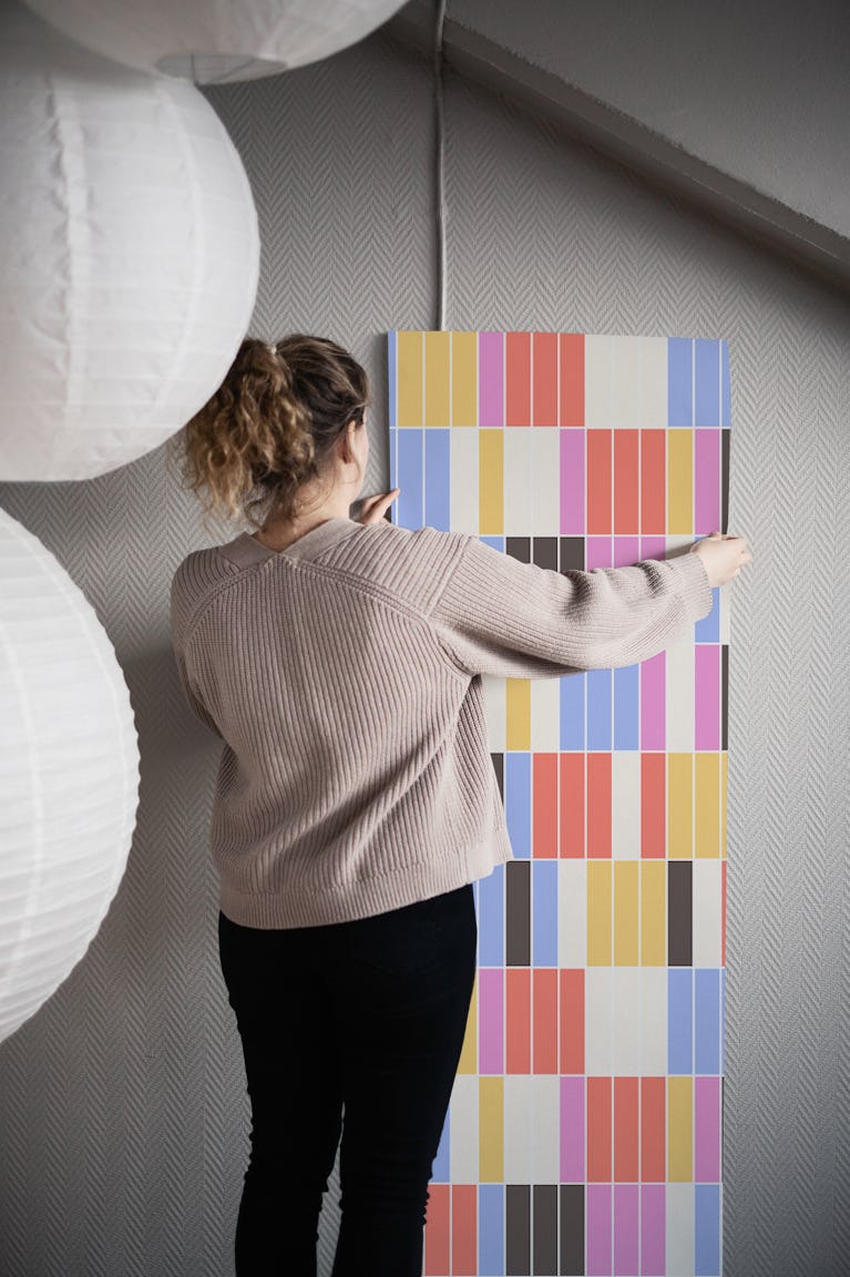 Narrow Tiles Grid - Primary Colours wallpaper roll