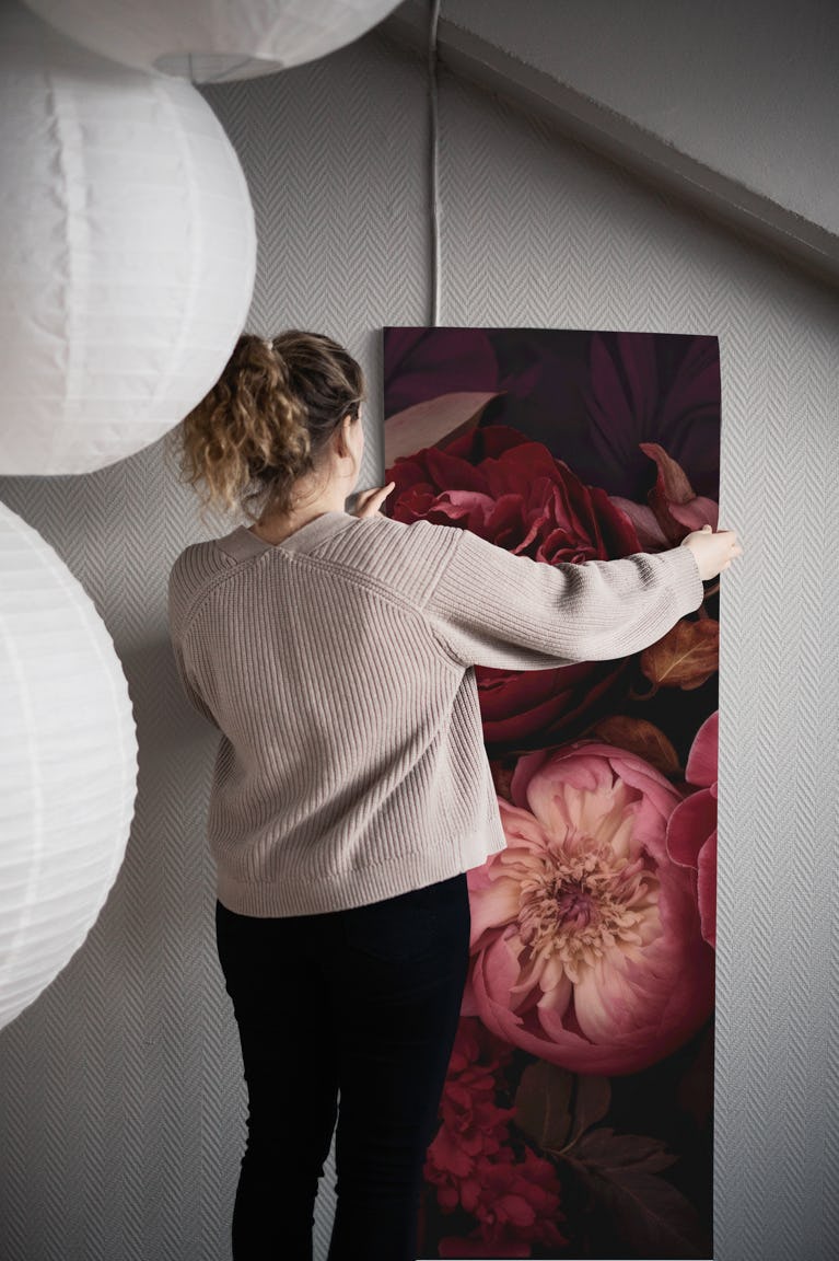 Victorian Grandeur Large Flowers Deep Red wallpaper roll