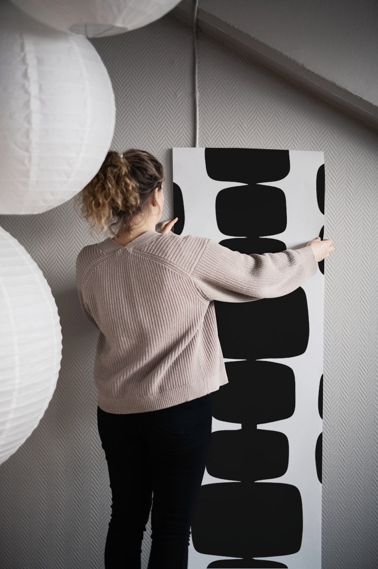 Midcentury Modern Stacked Blocks Black White wallpaper roll