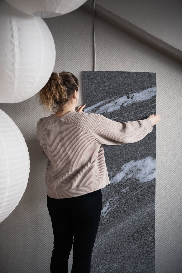 black marble tile look wallpaper roll