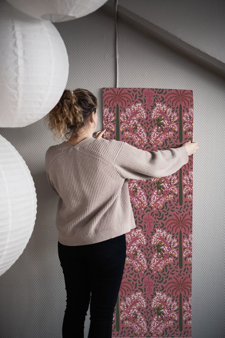 Paradise Snakes In Dark Salmon Pink wallpaper roll