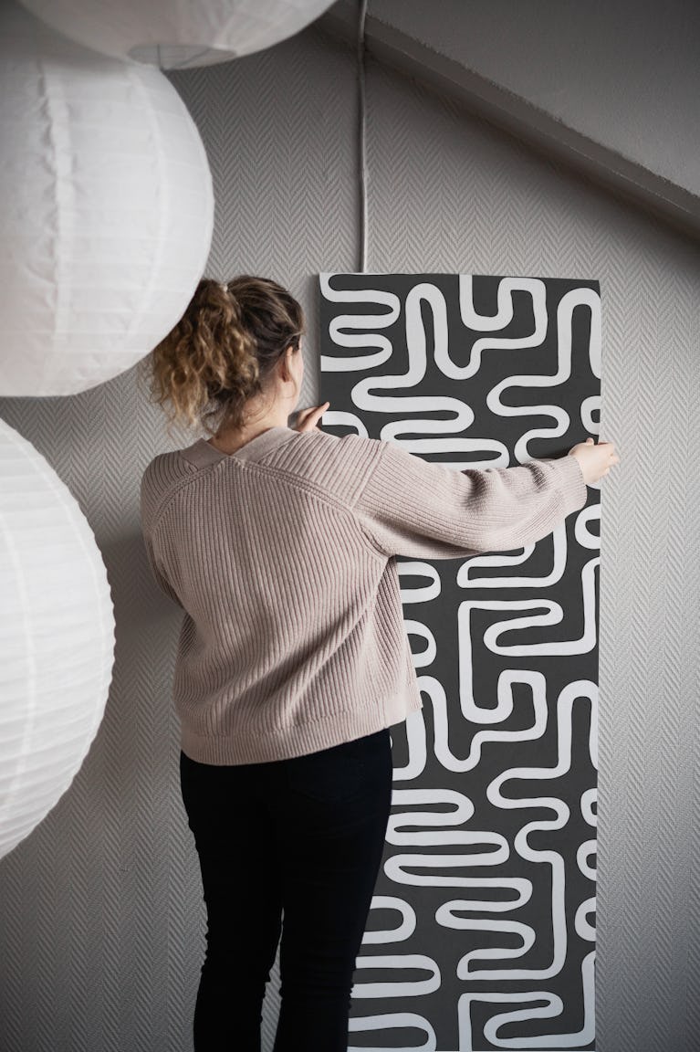 Monochrome Maze Design wallpaper roll