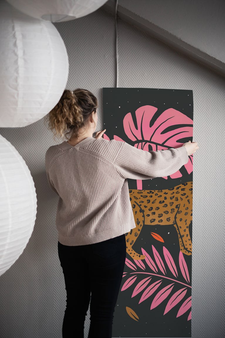 Leopard Black and Pink wallpaper roll