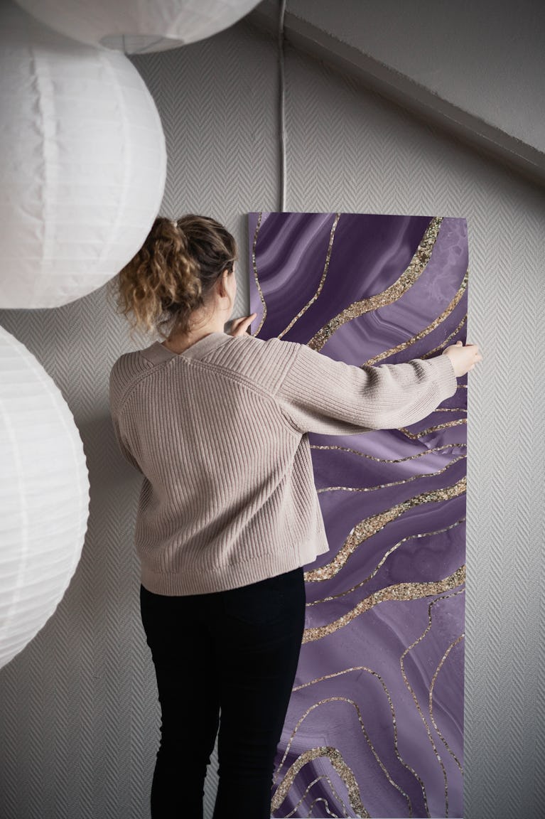 Lavender Agate Gold Glitter 1 wallpaper roll