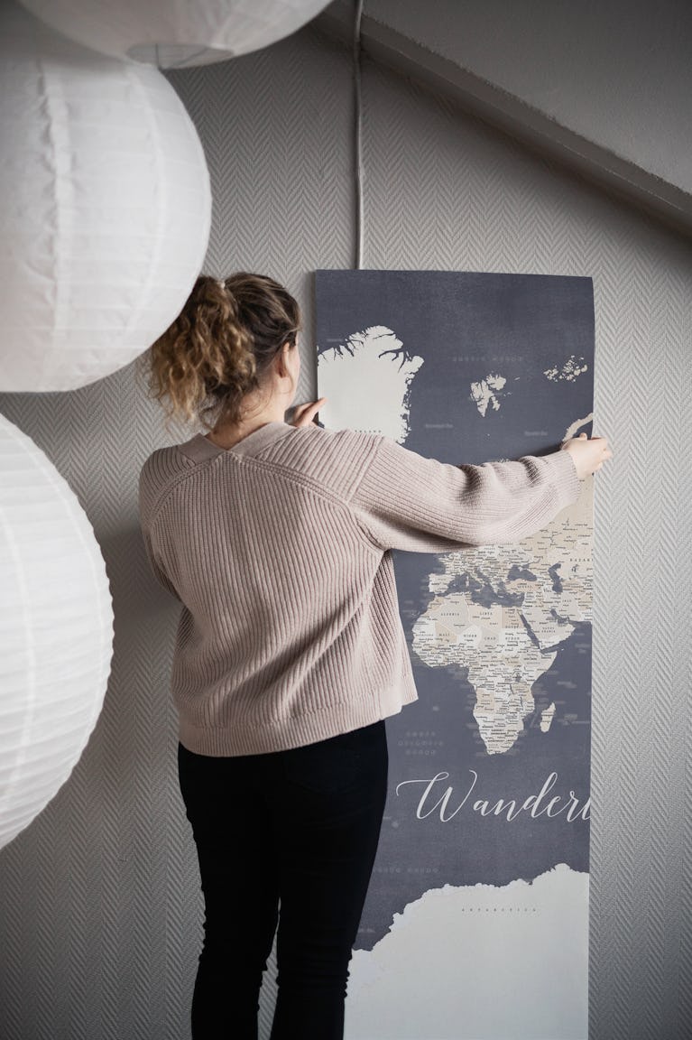 Wanderlust world map Glyn A wallpaper roll