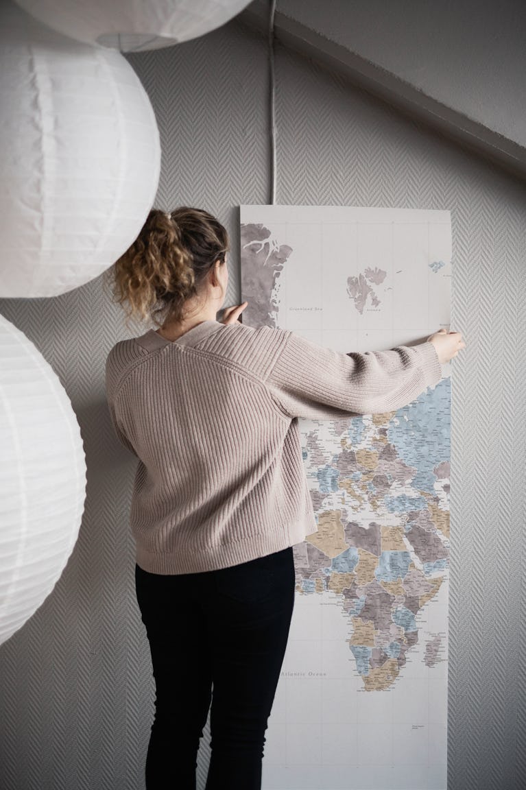 High detail world map Mahler wallpaper roll