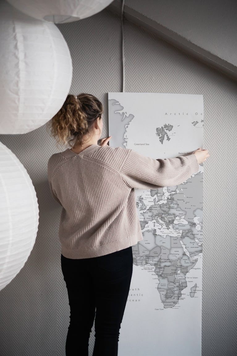 Chas world map with cities wallpaper roll