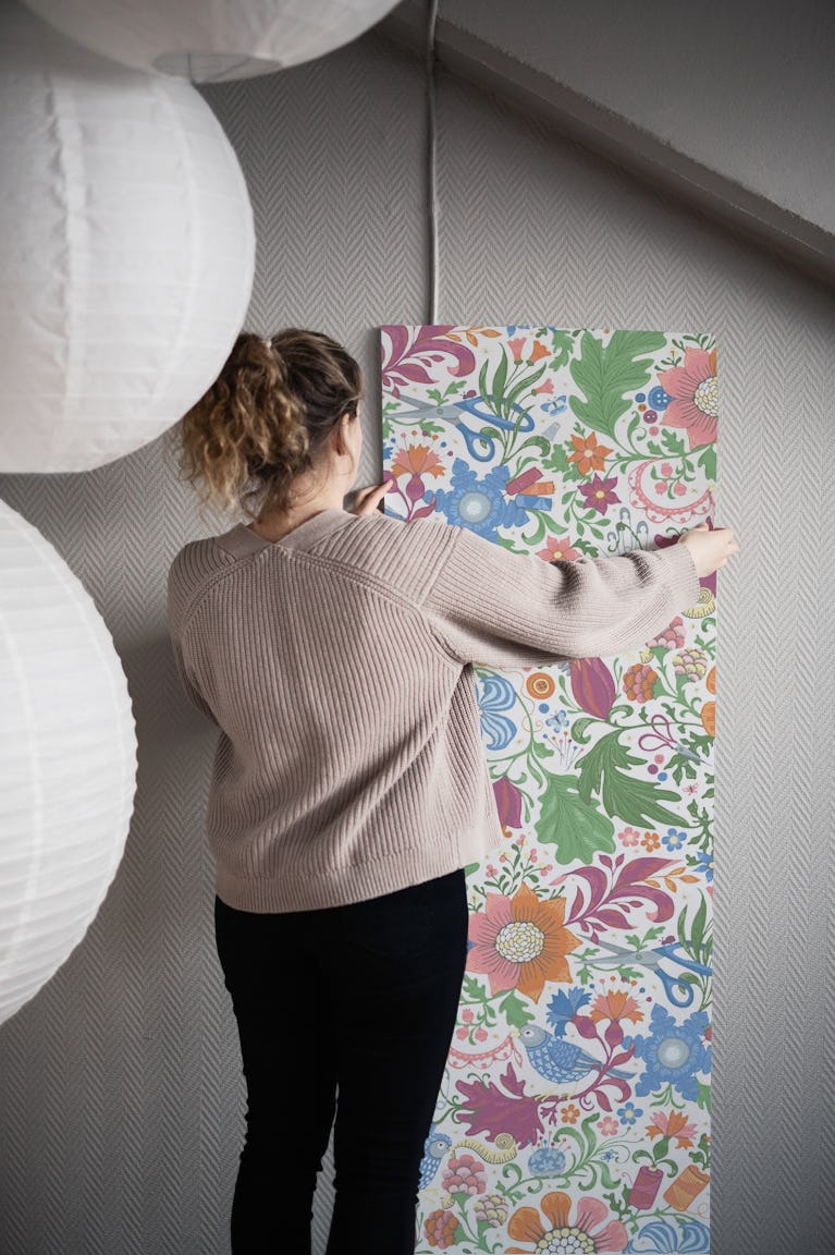 Sewing Story White wallpaper roll