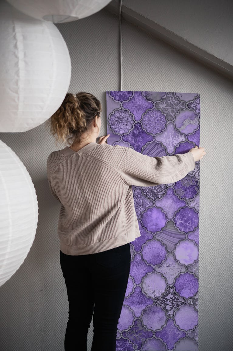 Moroccan Tiles Deep Purple wallpaper roll