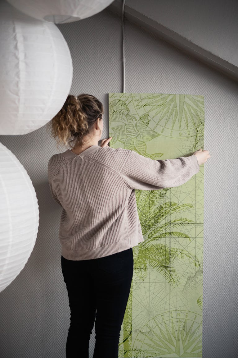 Vintage Map And Exotic Jungle wallpaper roll