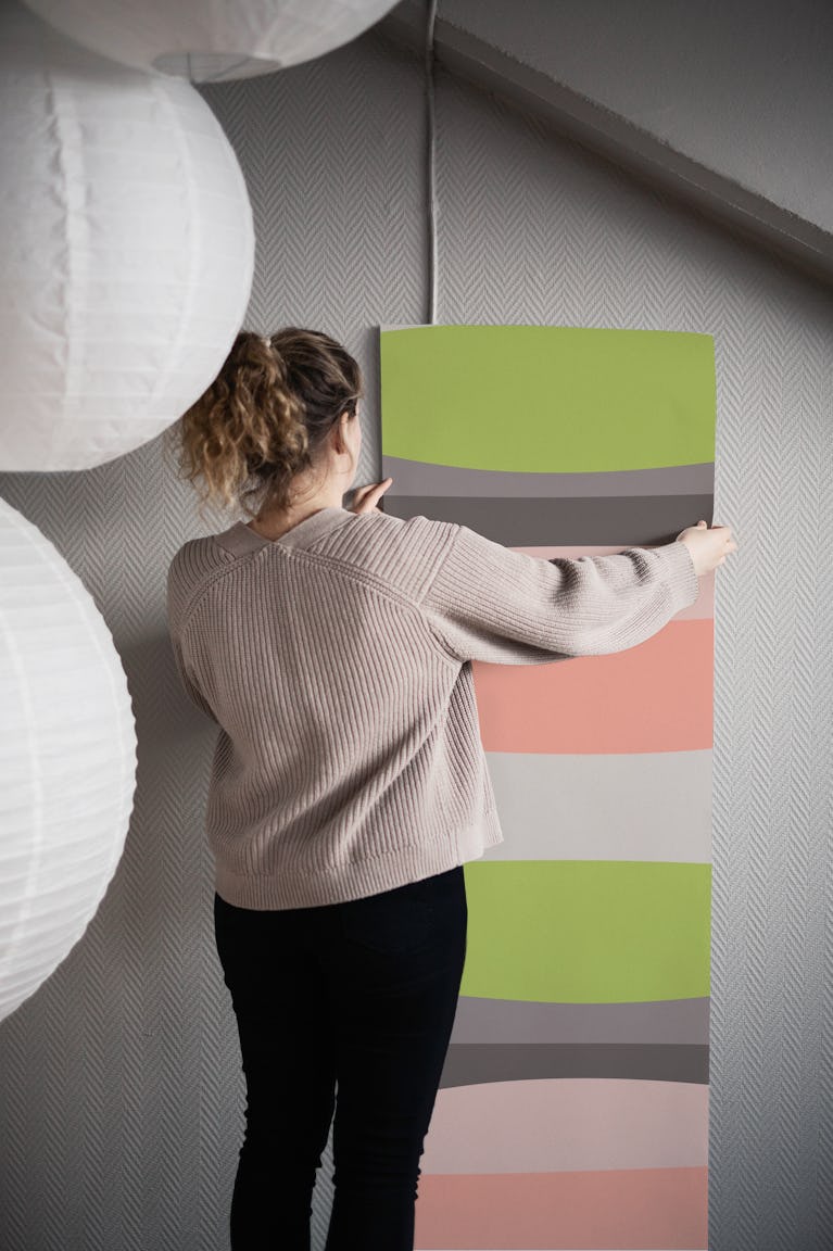 Pebble Shapes Pink Green Taupe wallpaper roll