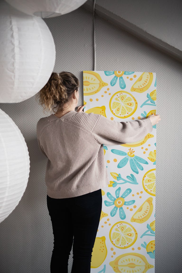 Lemon Pattern White wallpaper roll