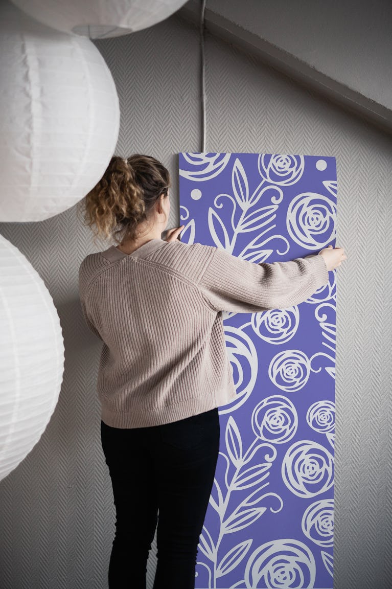 Modern Very Peri Lilac Florals wallpaper roll