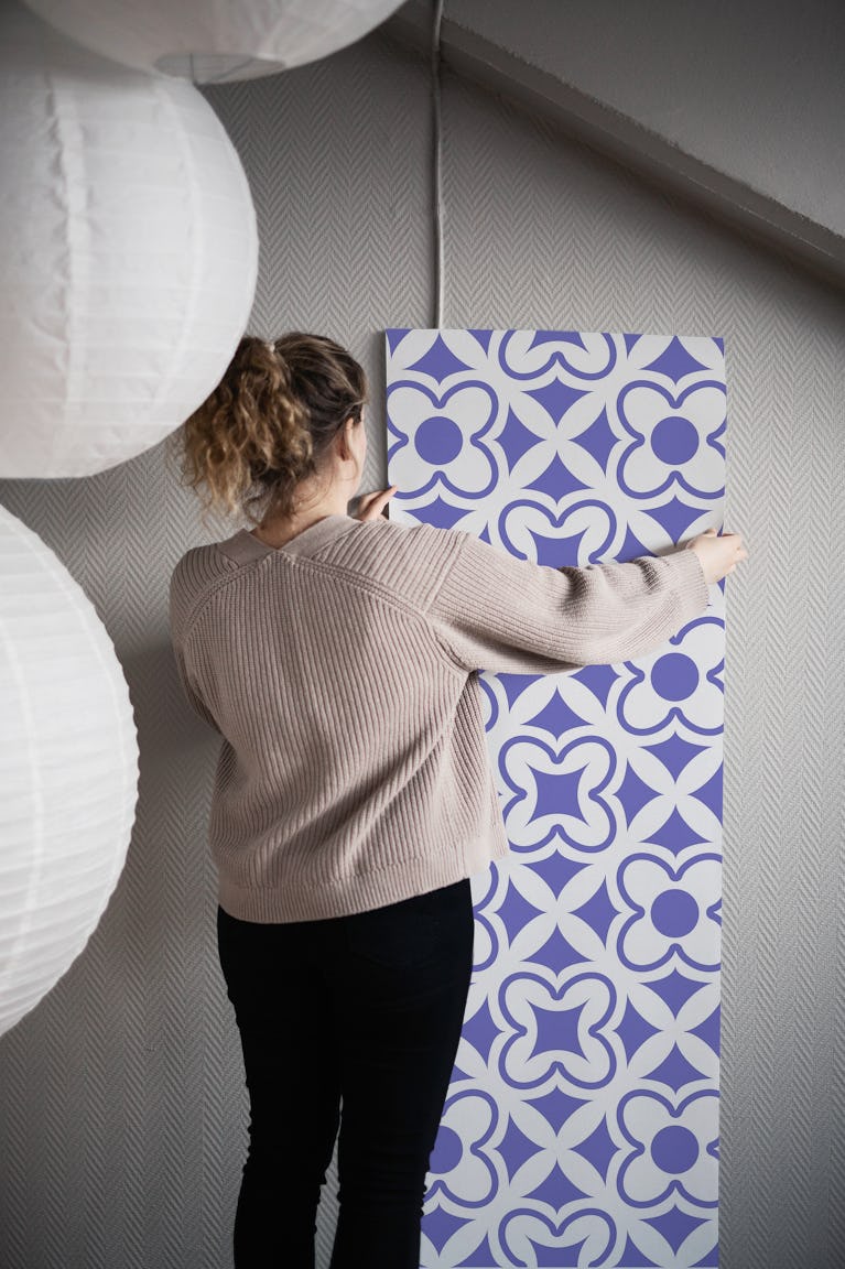 Floral Grid Very Peri White wallpaper roll