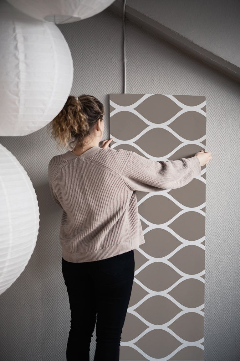 Minimal Taupe White Ogee Grid wallpaper roll