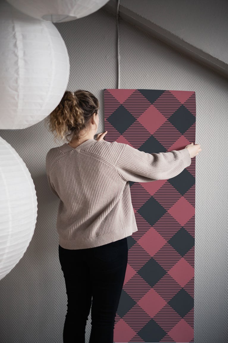 Dark Red Wine Black Gingham wallpaper roll