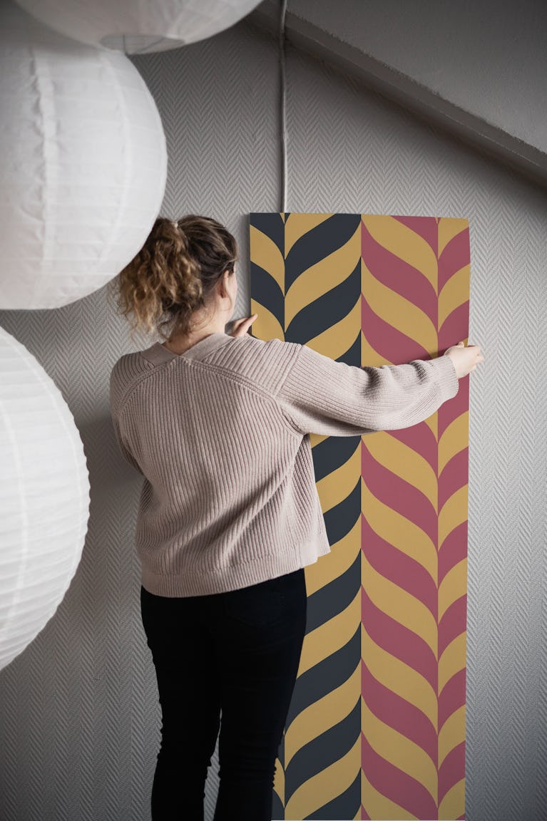 Saffron Chevron Black Burgundy wallpaper roll