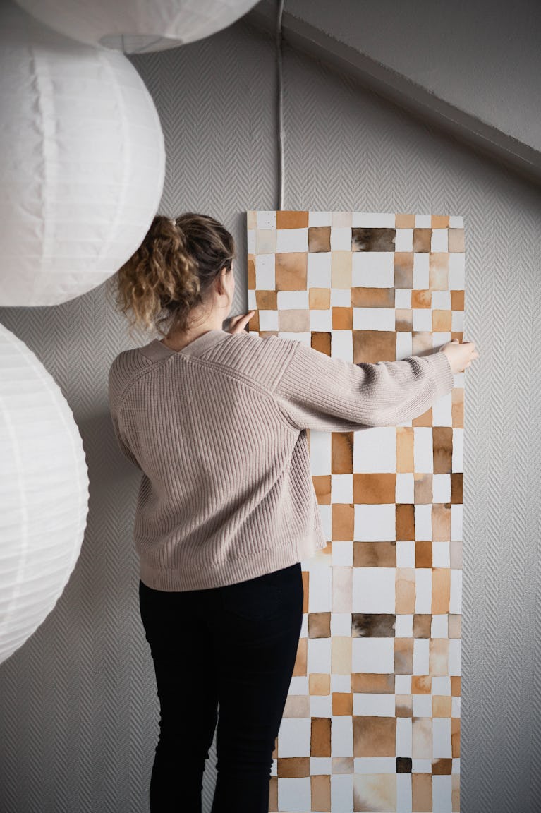 Watercolor Checker Terracotta wallpaper roll