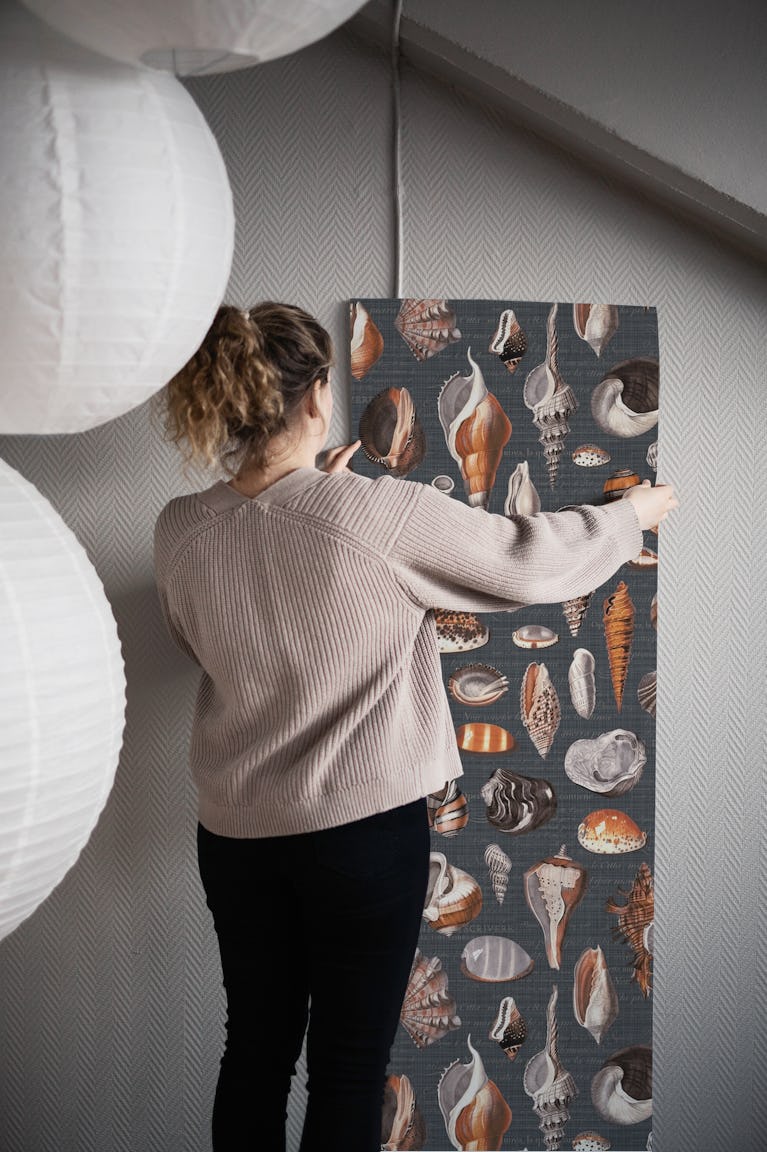 Nautilus charcoal grey rust wallpaper roll