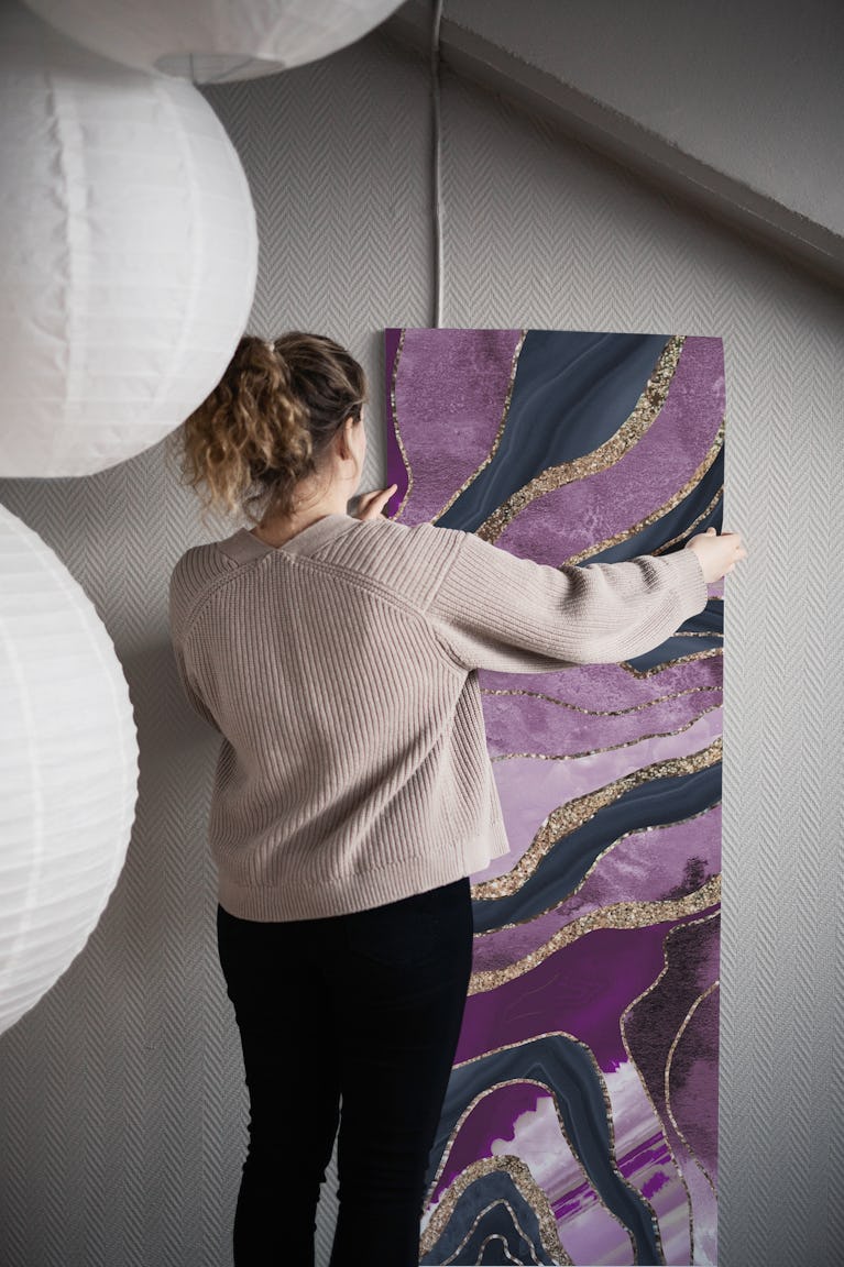 Navy Pink Marble Agate Gold 1 wallpaper roll