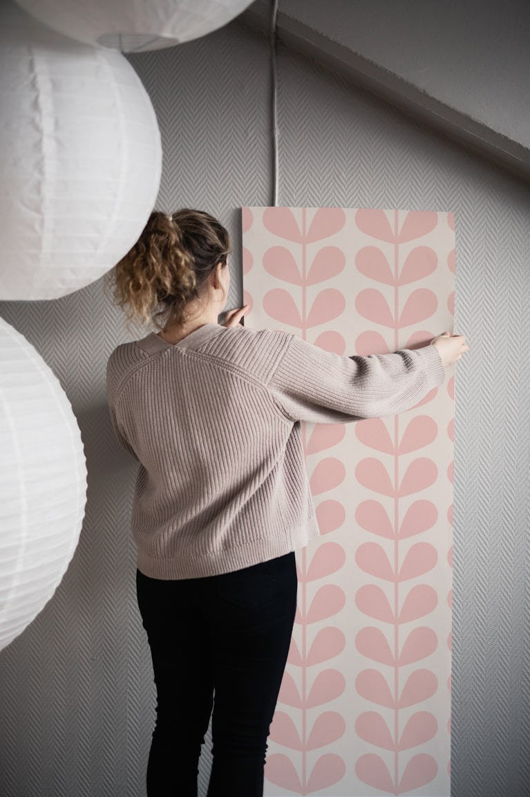 Light Pink Mid Century Leaves wallpaper roll