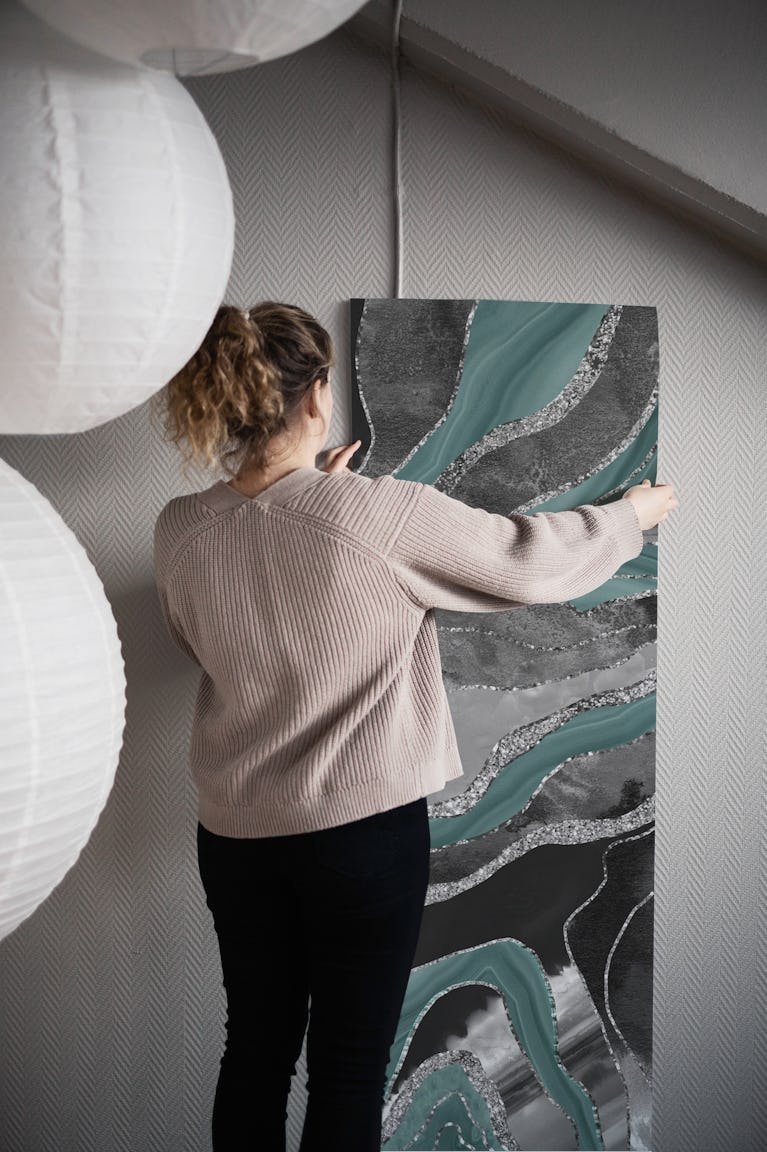 Pale Teal Gray Marble Agate 1 wallpaper roll