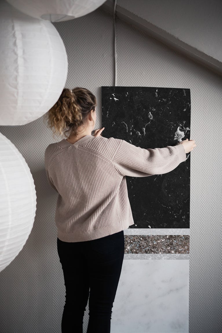 Black Marble Silver Stripe 1 wallpaper roll