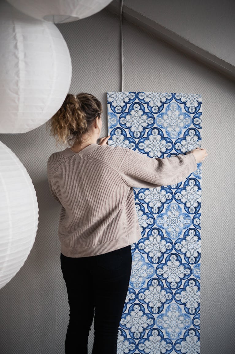 Indigo Blue Moroccan Tile 1 wallpaper roll