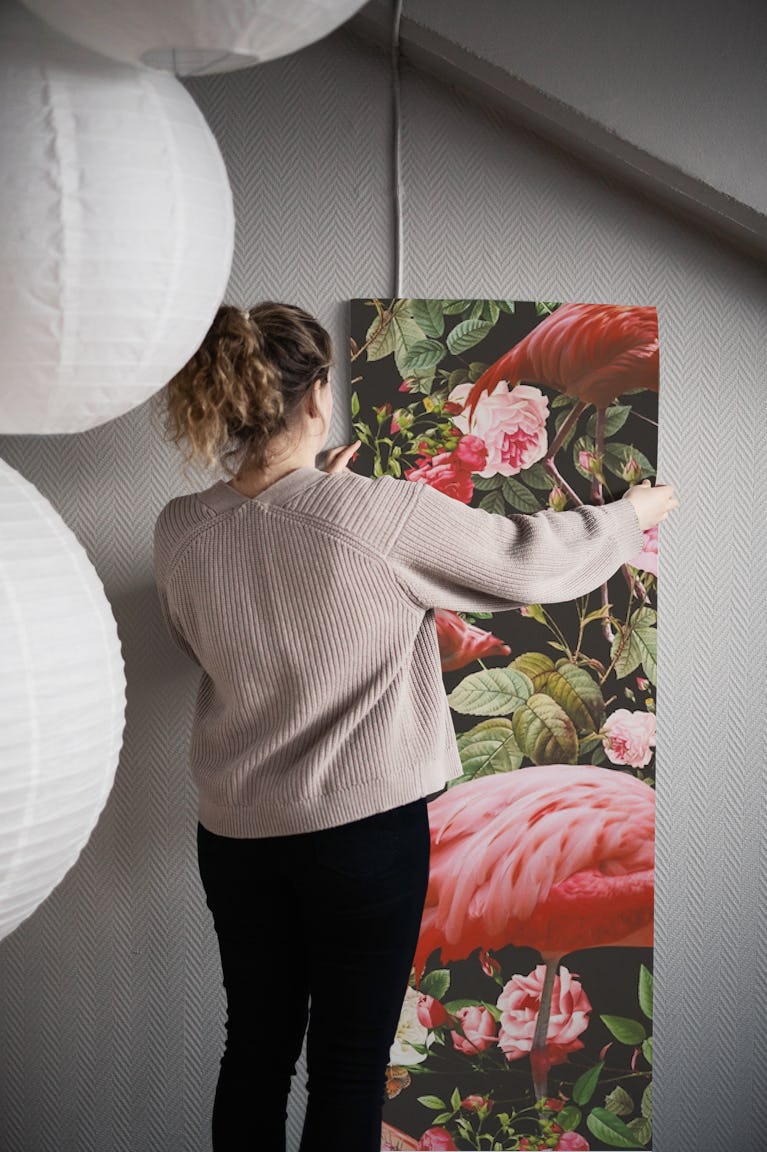 Floral and Flamingo Pattern- wallpaper roll