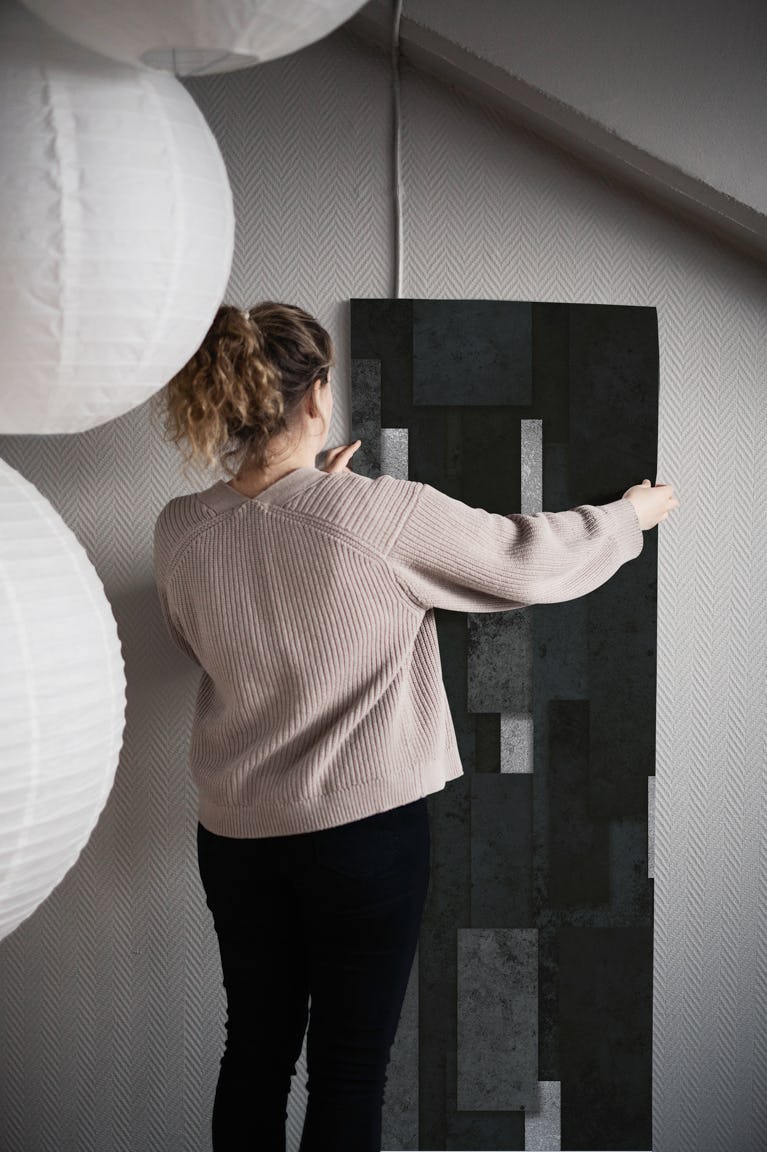 Black Charcoal and Silver Geo wallpaper roll