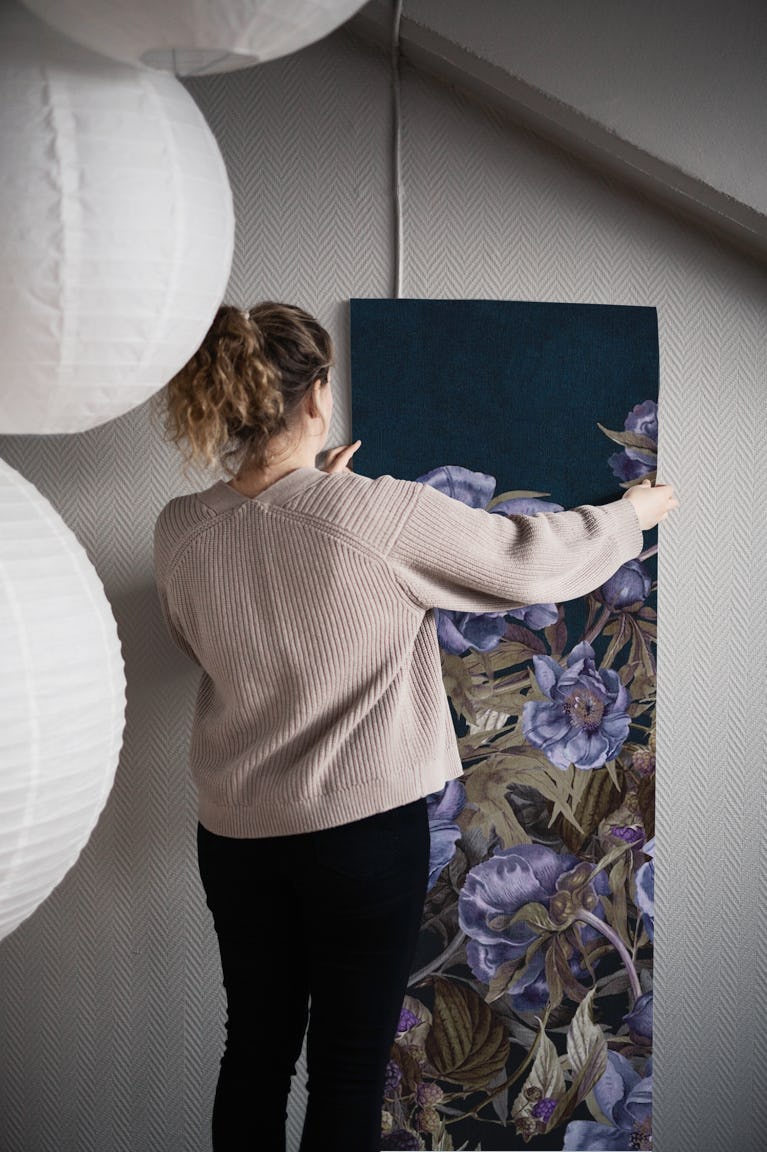 blooming night flowers wallpaper roll