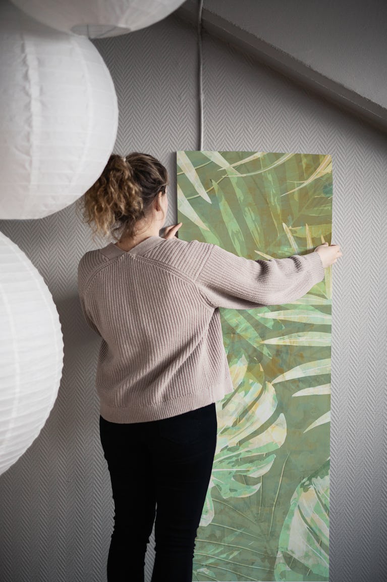 Green Jungle Grunge Wall wallpaper roll