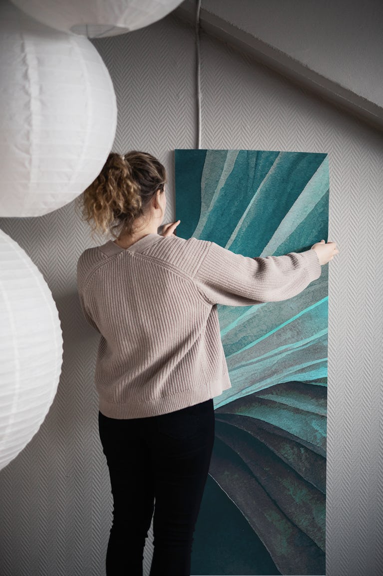 Mint Wavy Abstract Watercolor wallpaper roll