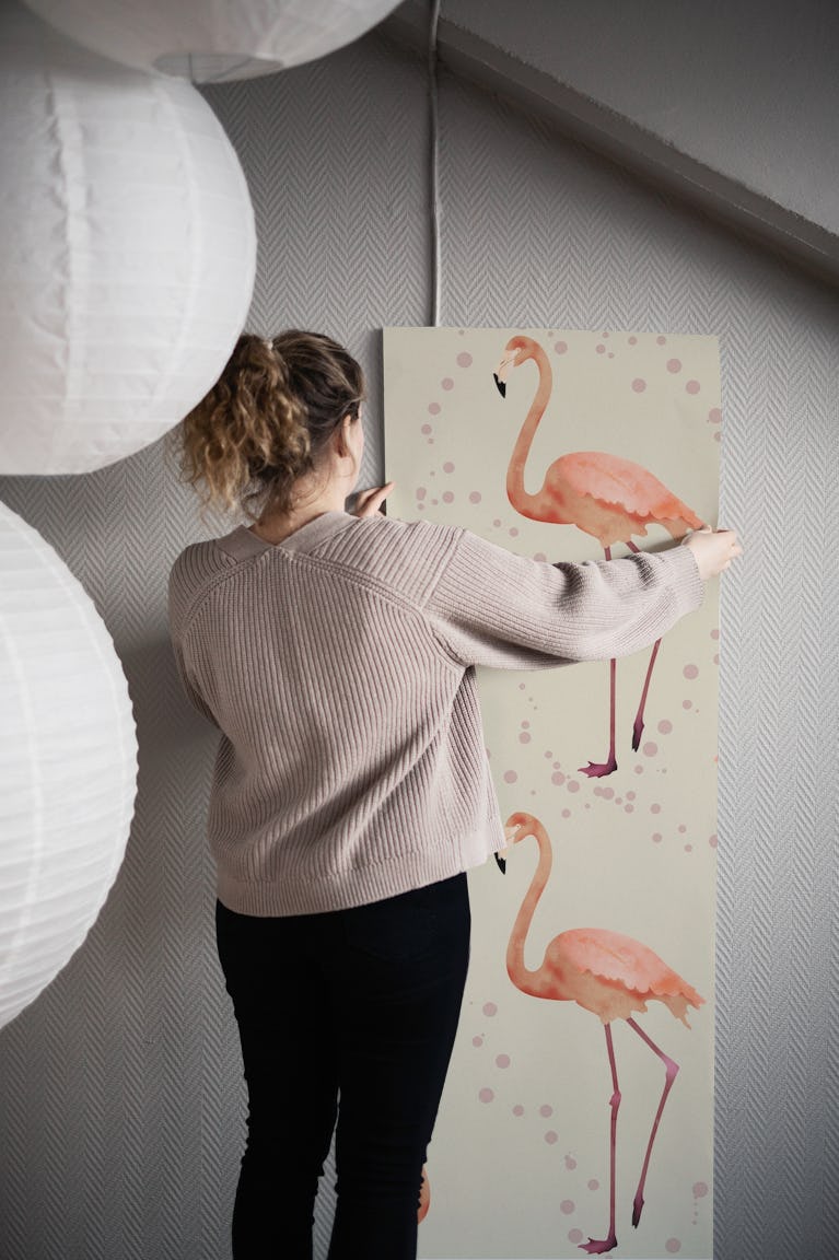 The Flamingo Dance pearl wallpaper roll