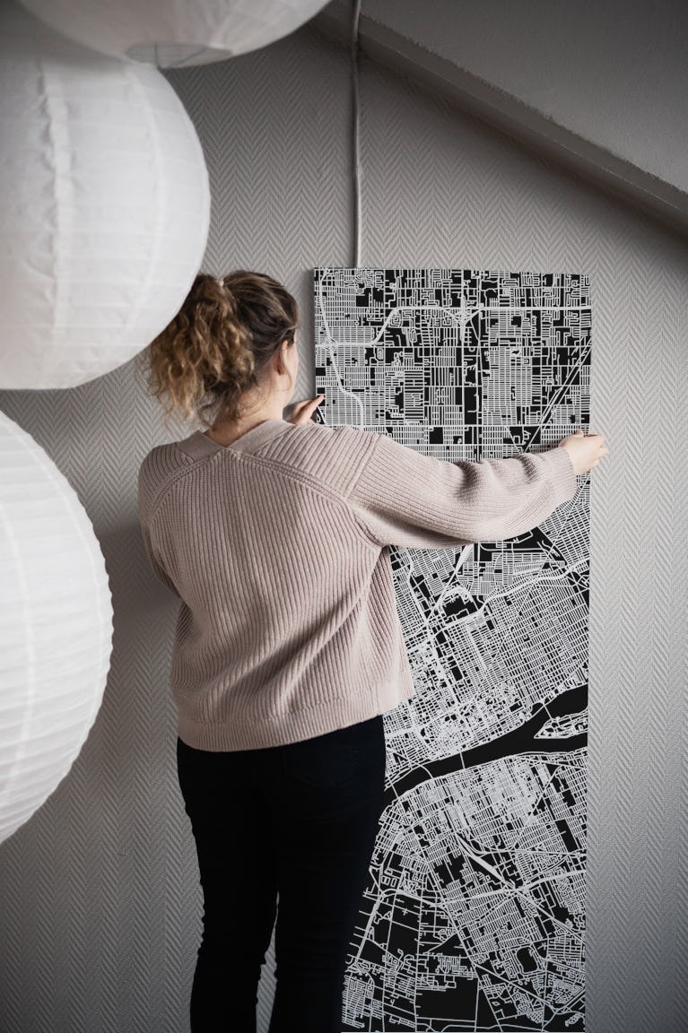 Detroit Black Map wallpaper roll