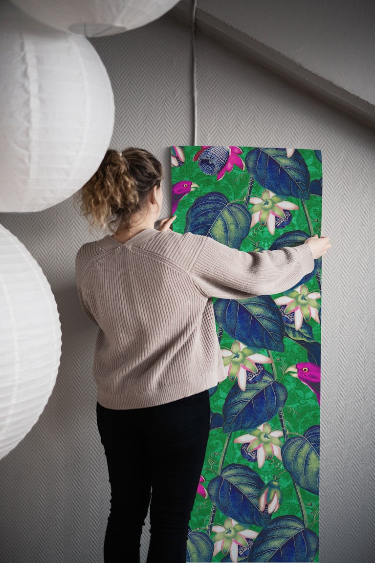 Paradise XL Magenta Navy Green wallpaper roll