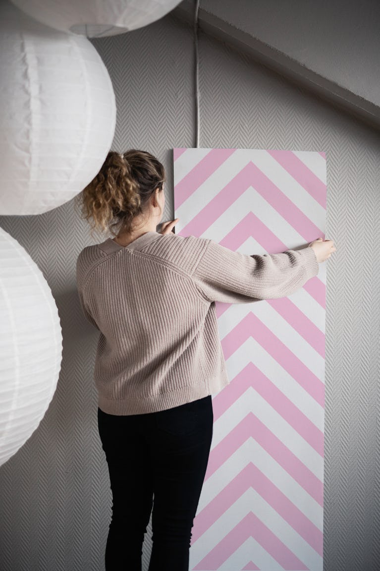 Baby Pink White Chevron Art wallpaper roll