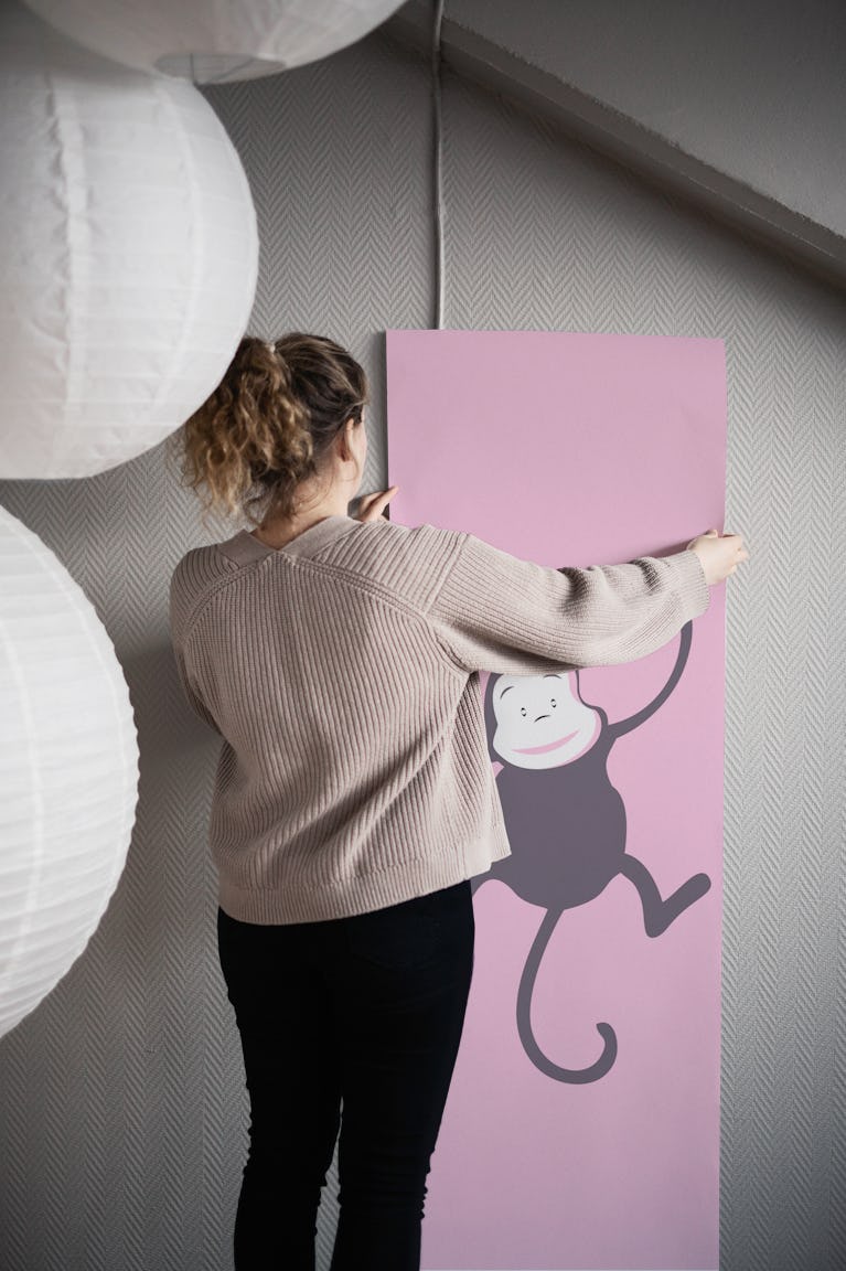 Pastel Pink Monkey Kids Wall wallpaper roll